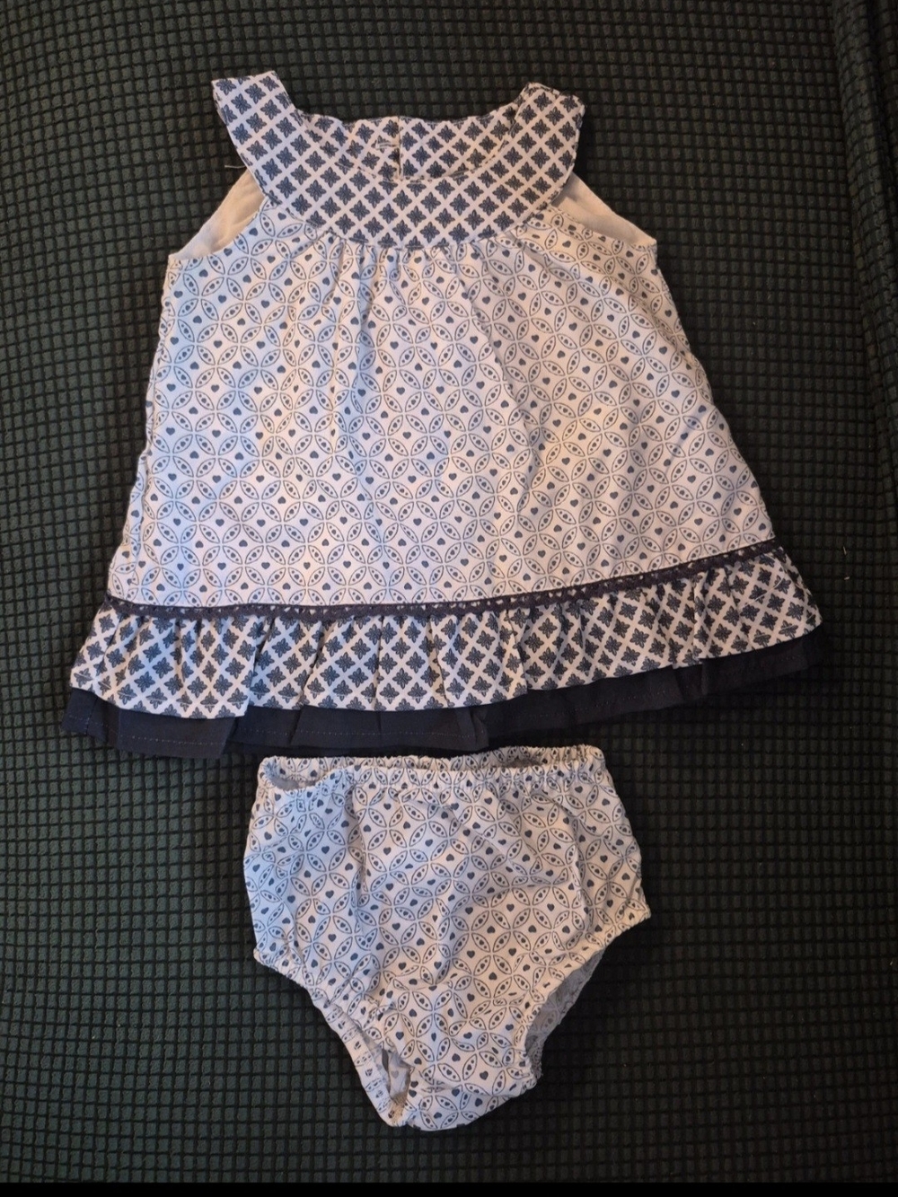 Toddler Girls Navy & White Printed Dress with Matching Bloomer